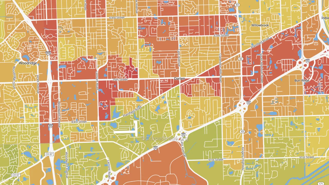 Darien, IL Map of Vehicle Theft Rates