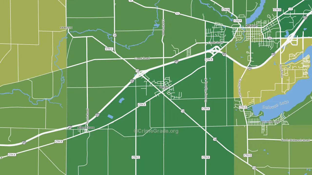 Darien, WI Map of Vehicle Theft Rates