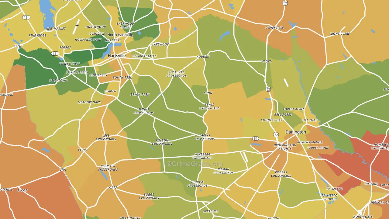 Darlington County, SC Map of Vehicle Theft Rates