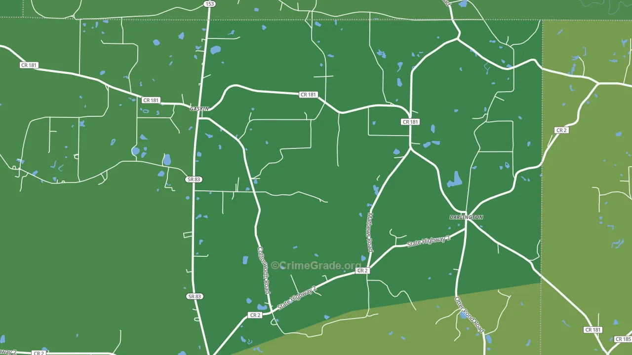Darlington, FL Map of Vehicle Theft Rates