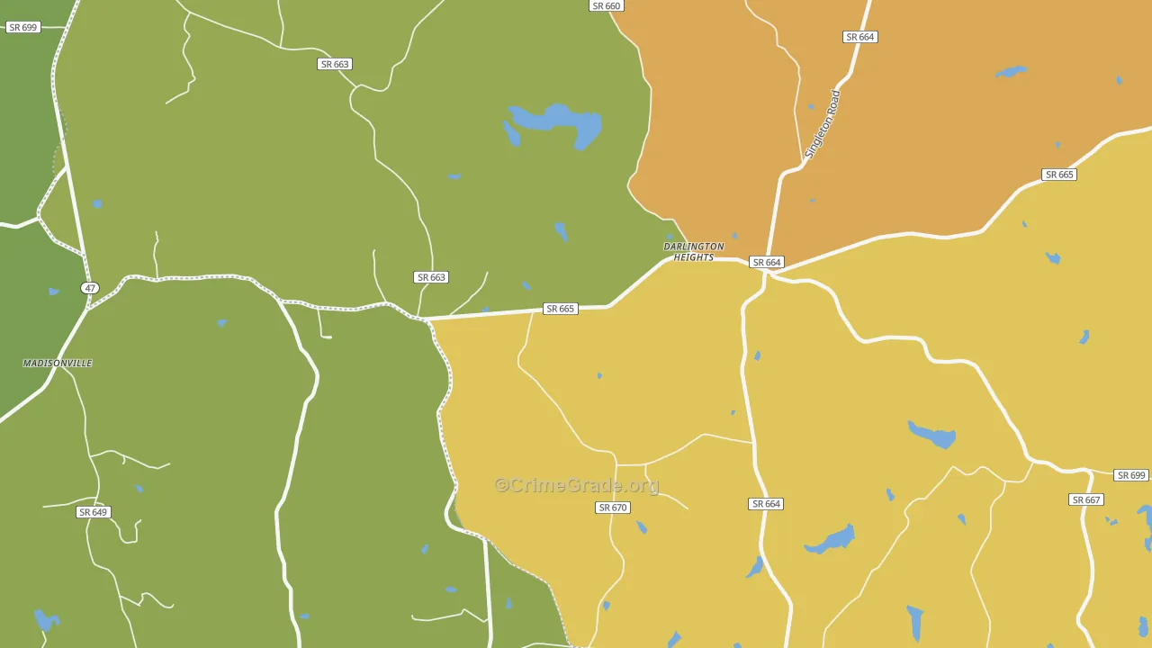 Darlington Heights, VA Map of Vehicle Theft Rates