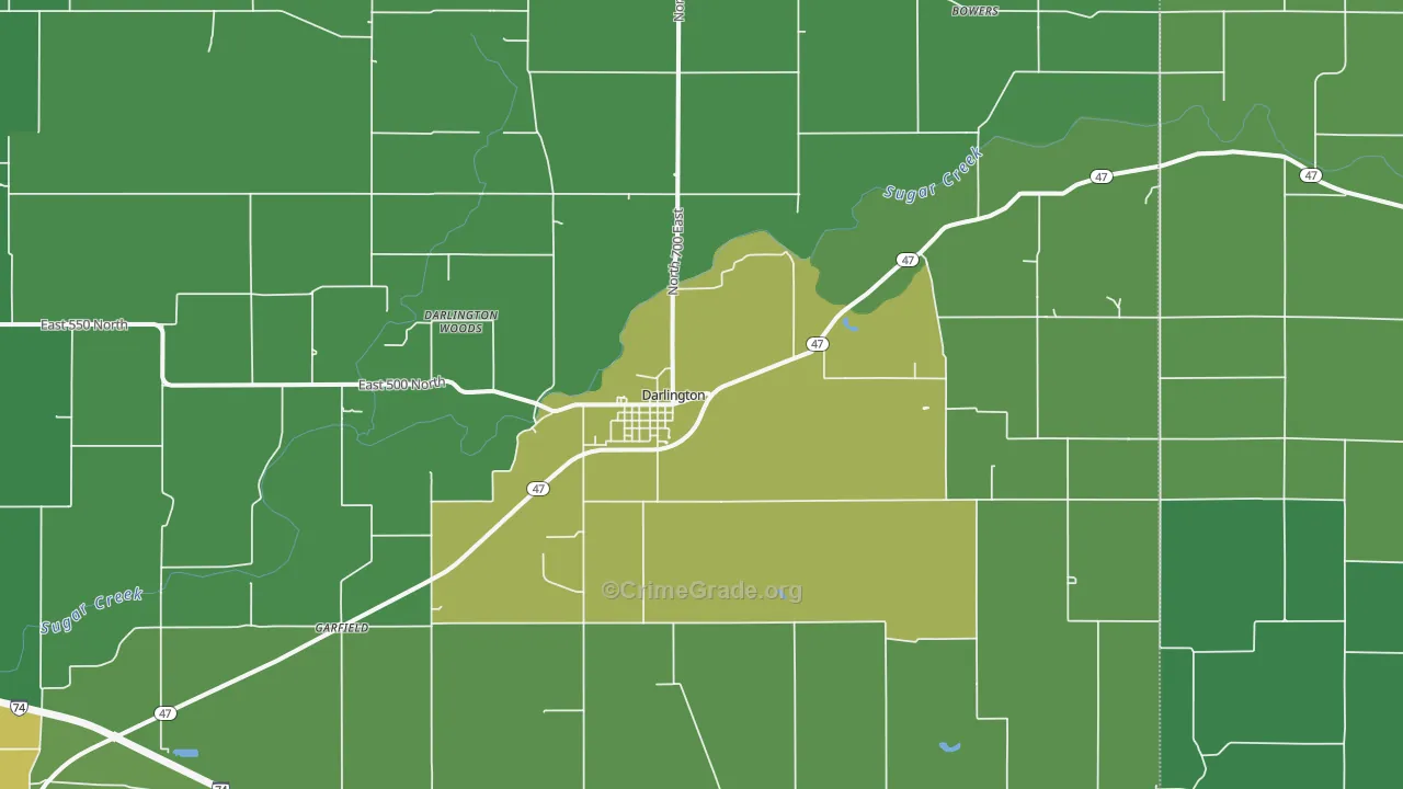 Darlington, IN Map of Vehicle Theft Rates