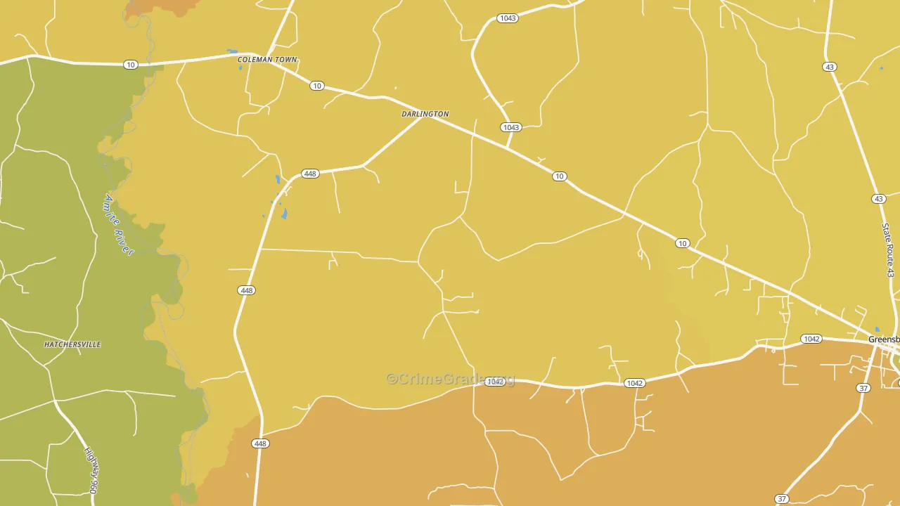 Darlington, LA Map of Vehicle Theft Rates