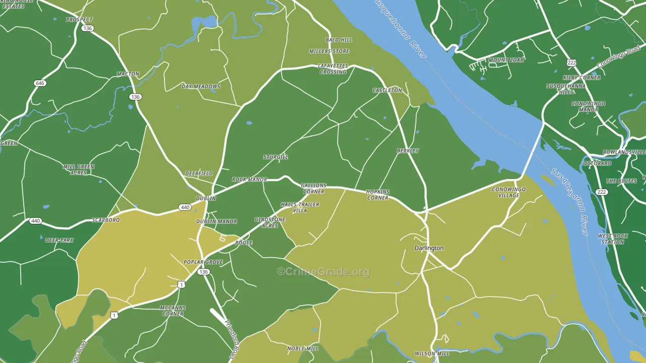 Darlington, MD Map of Vehicle Theft Rates
