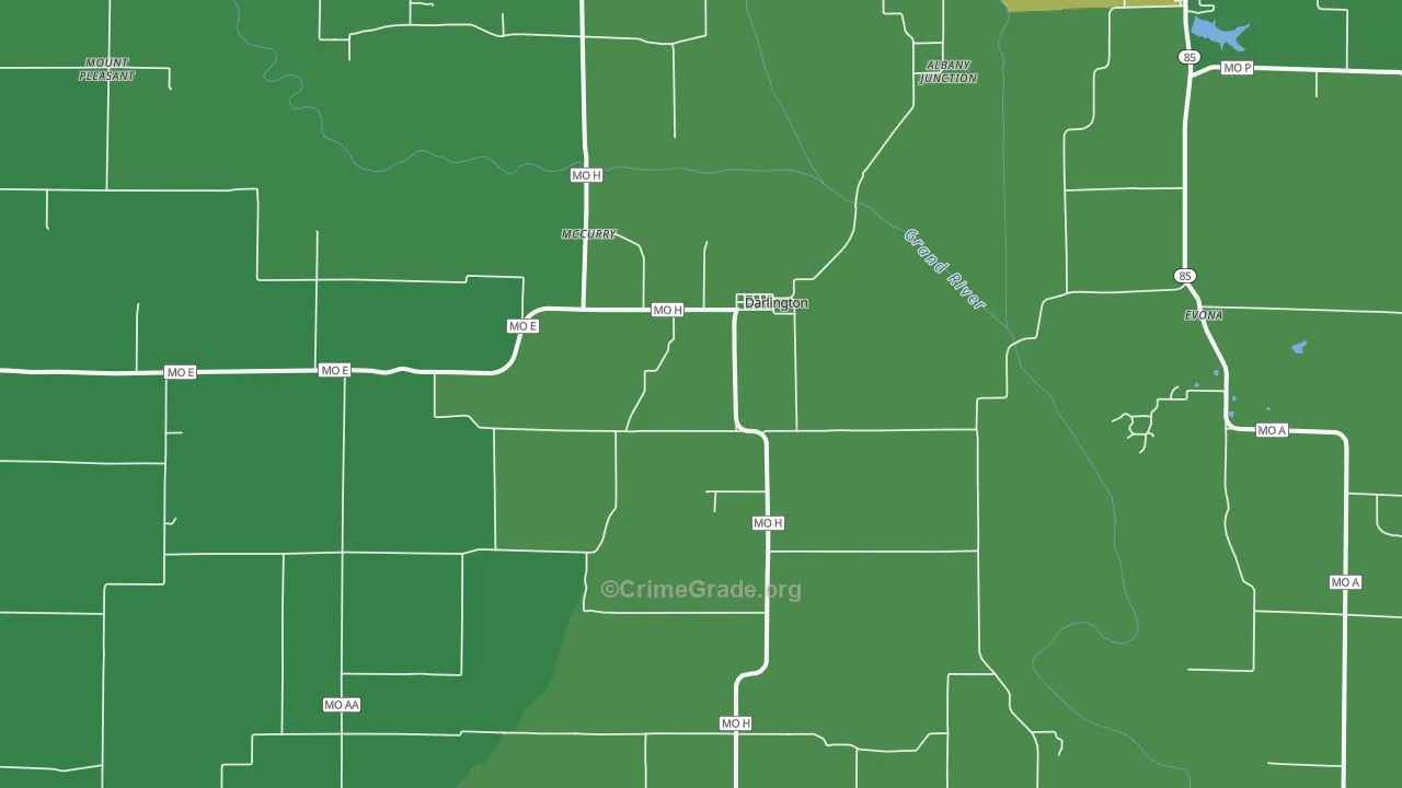 Darlington, MO Map of Vehicle Theft Rates