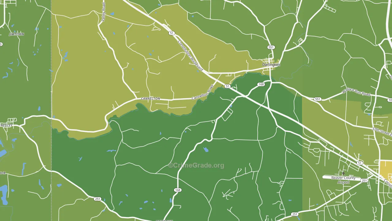 Darlington, PA Map of Vehicle Theft Rates