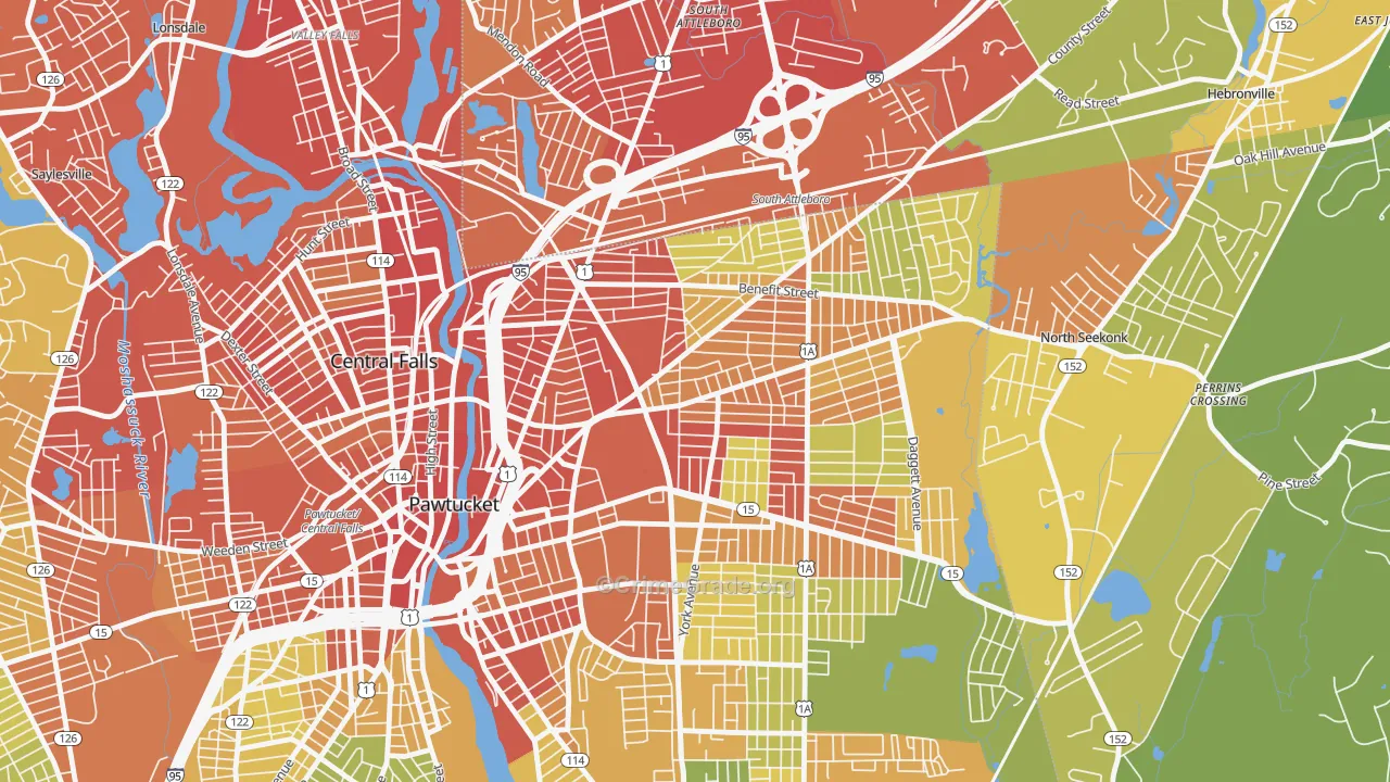 Darlington, Pawtucket, RI Map of Vehicle Theft Rates