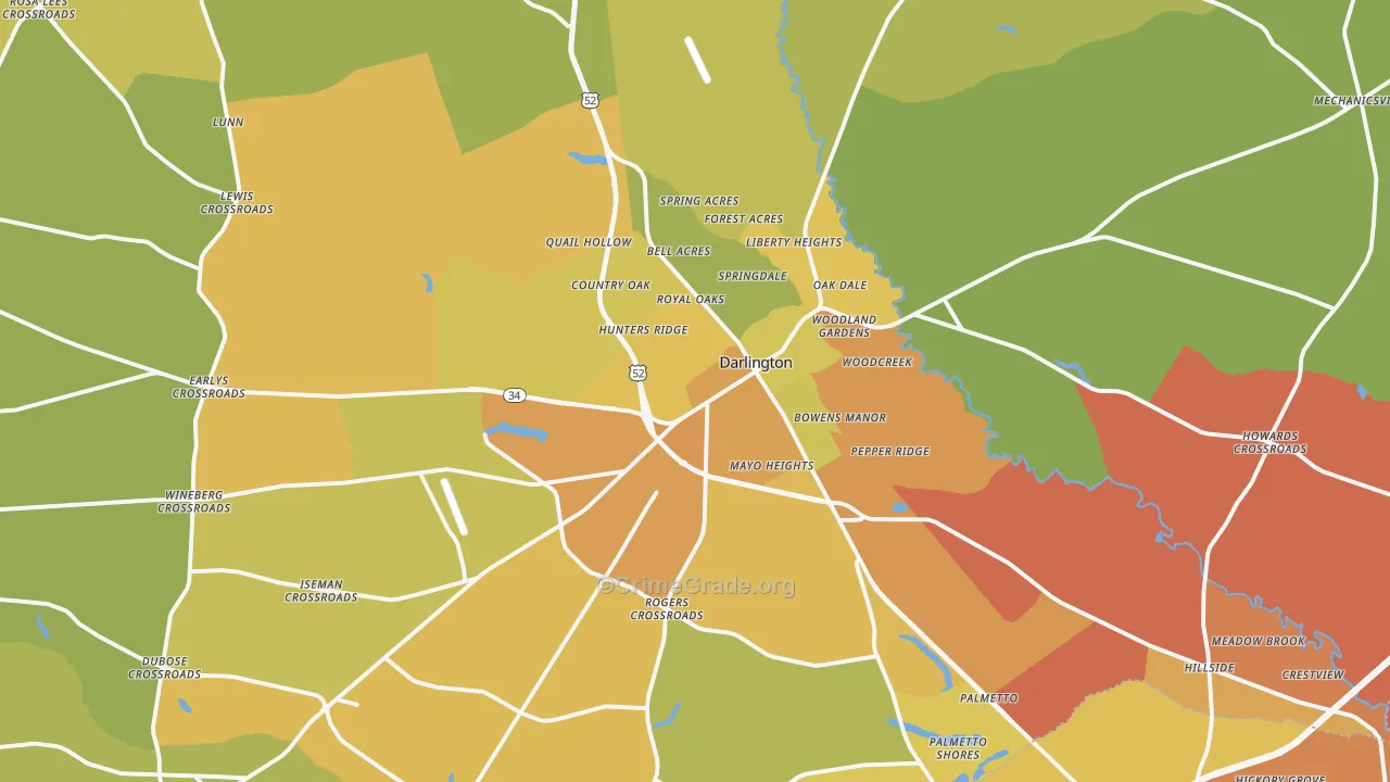 Darlington, SC Map of Vehicle Theft Rates