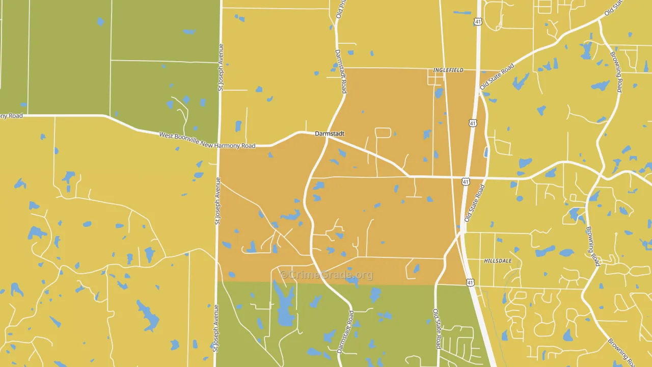 Darmstadt, IN Map of Vehicle Theft Rates