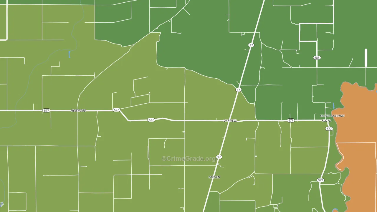 Darnell, LA Map of Vehicle Theft Rates