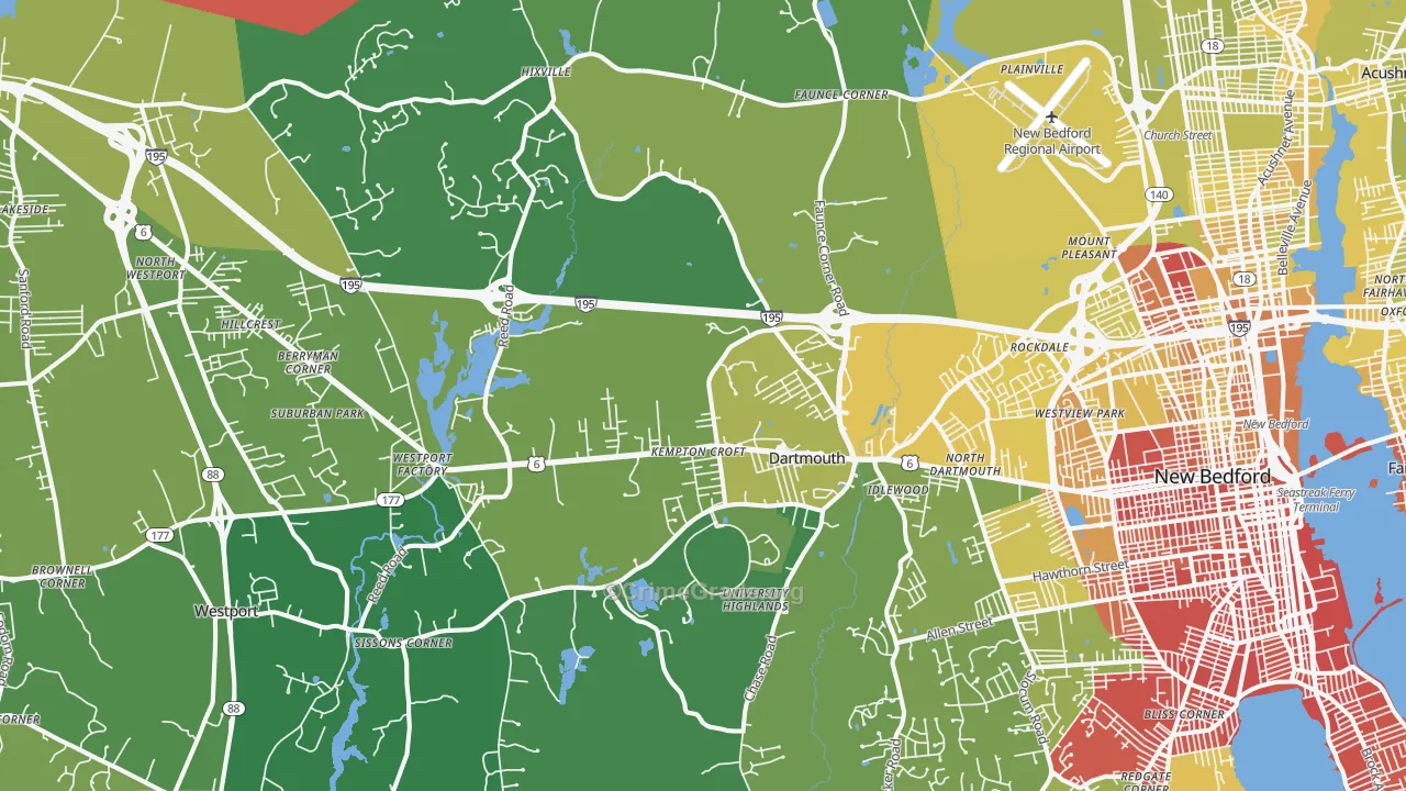 Dartmouth, MA Map of Vehicle Theft Rates
