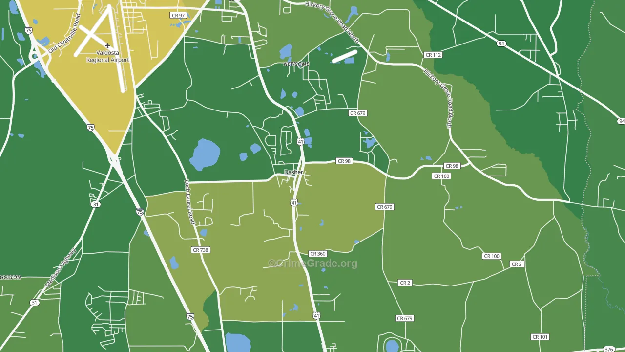 Dasher, GA Map of Vehicle Theft Rates
