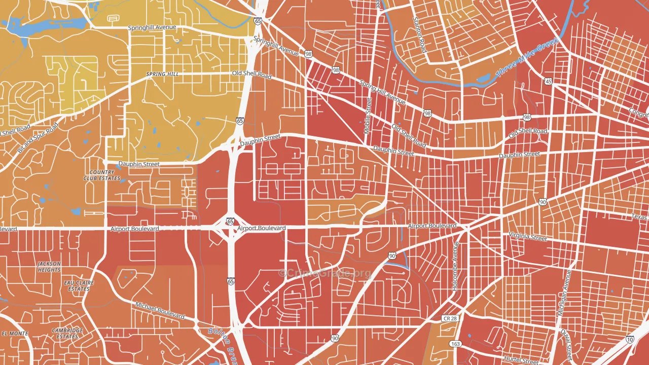 Dauphin Acres, Mobile, AL Map of Vehicle Theft Rates