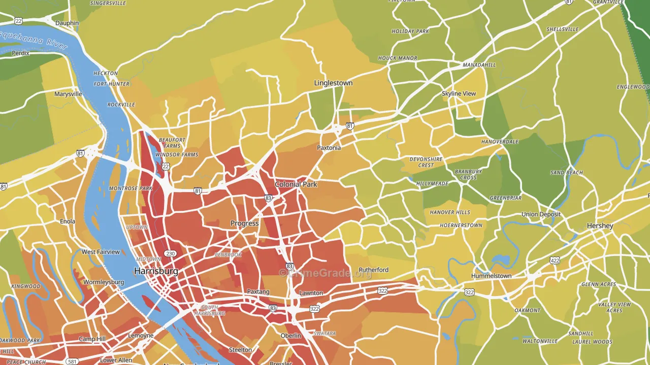 Dauphin County, PA Map of Vehicle Theft Rates