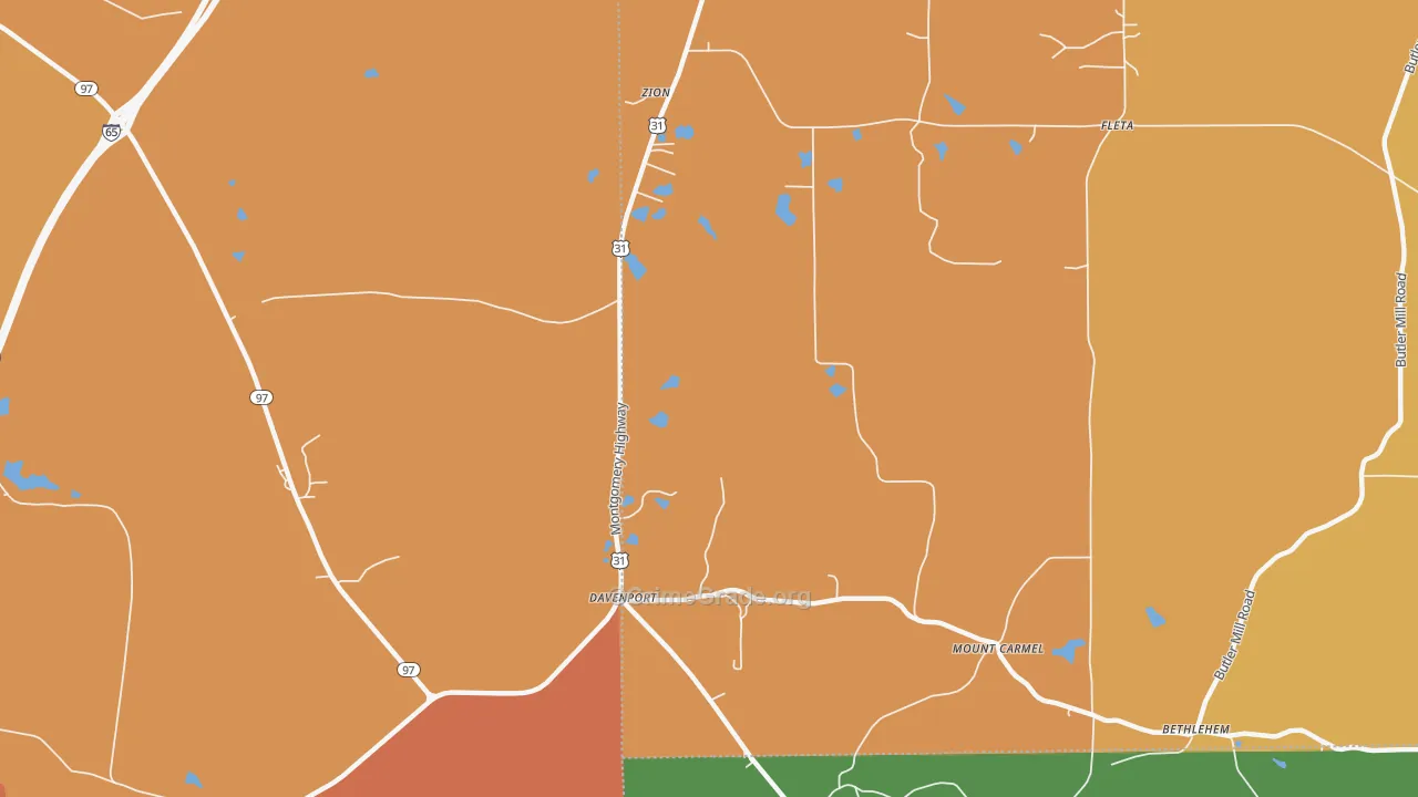 Davenport, AL Map of Vehicle Theft Rates