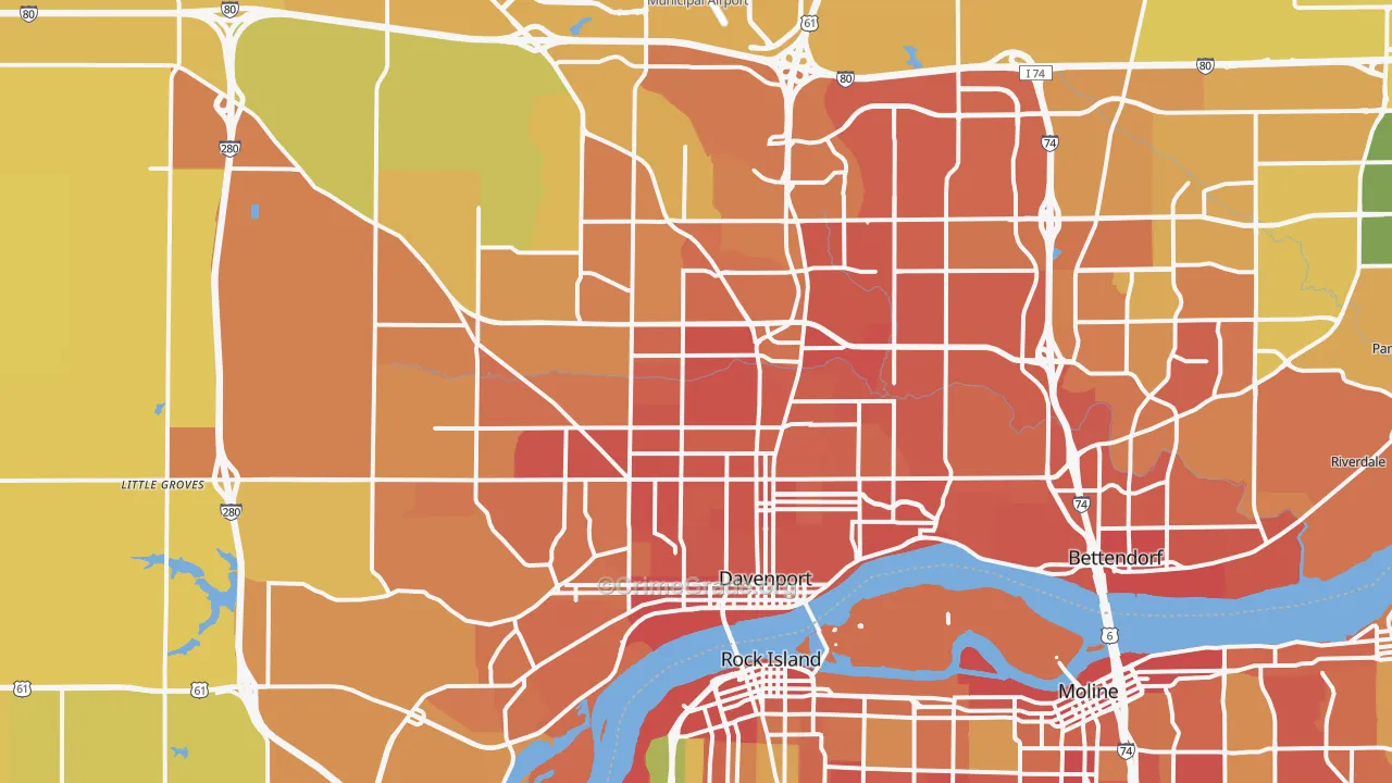 Davenport, IA Map of Vehicle Theft Rates