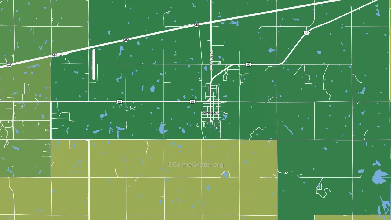 Davenport, OK Map of Vehicle Theft Rates