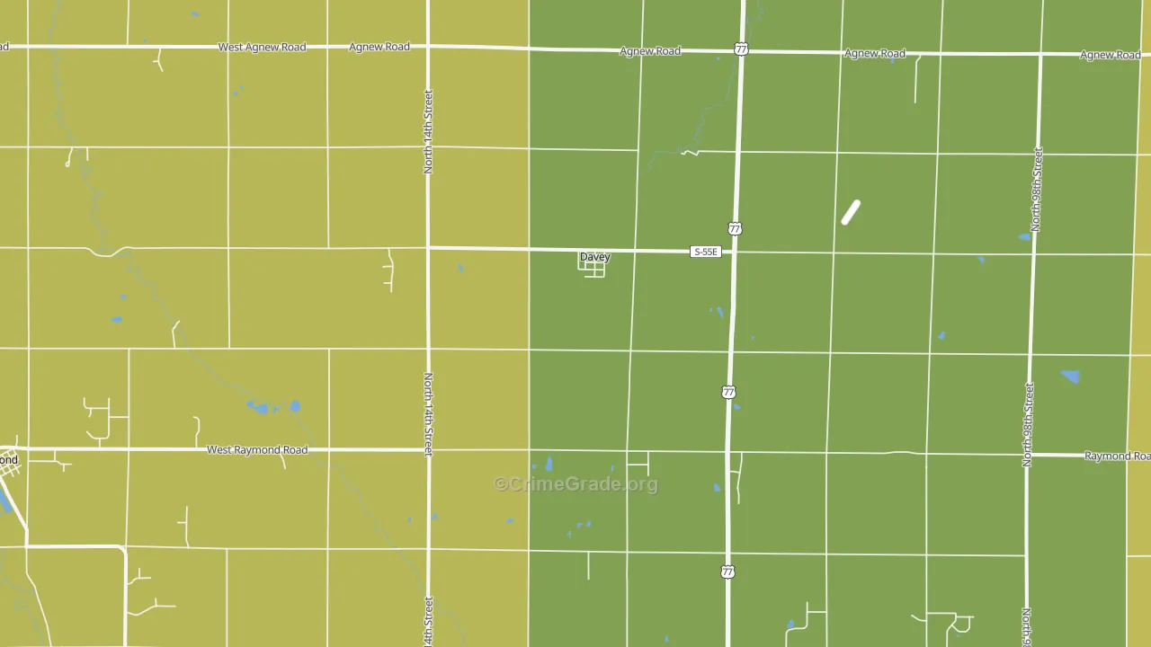 Davey, NE Map of Vehicle Theft Rates