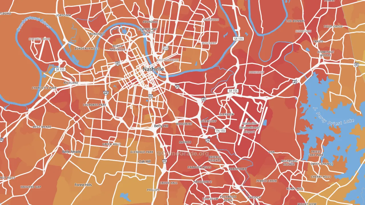 Davidson County, TN Map of Vehicle Theft Rates