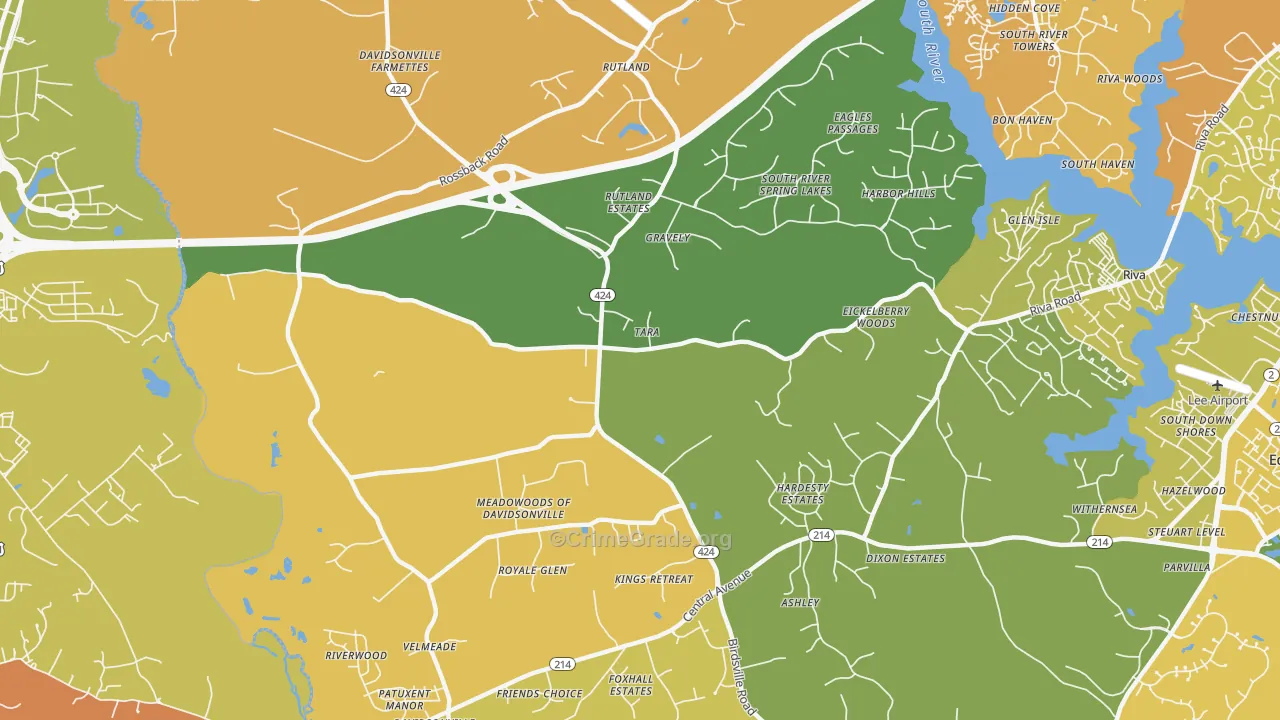 Davidsonville, MD Map of Vehicle Theft Rates