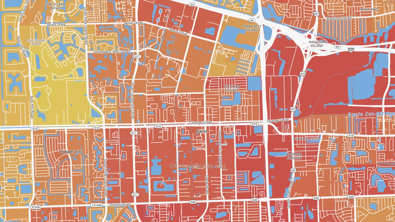Davie Heights, Davie, FL Map of Vehicle Theft Rates