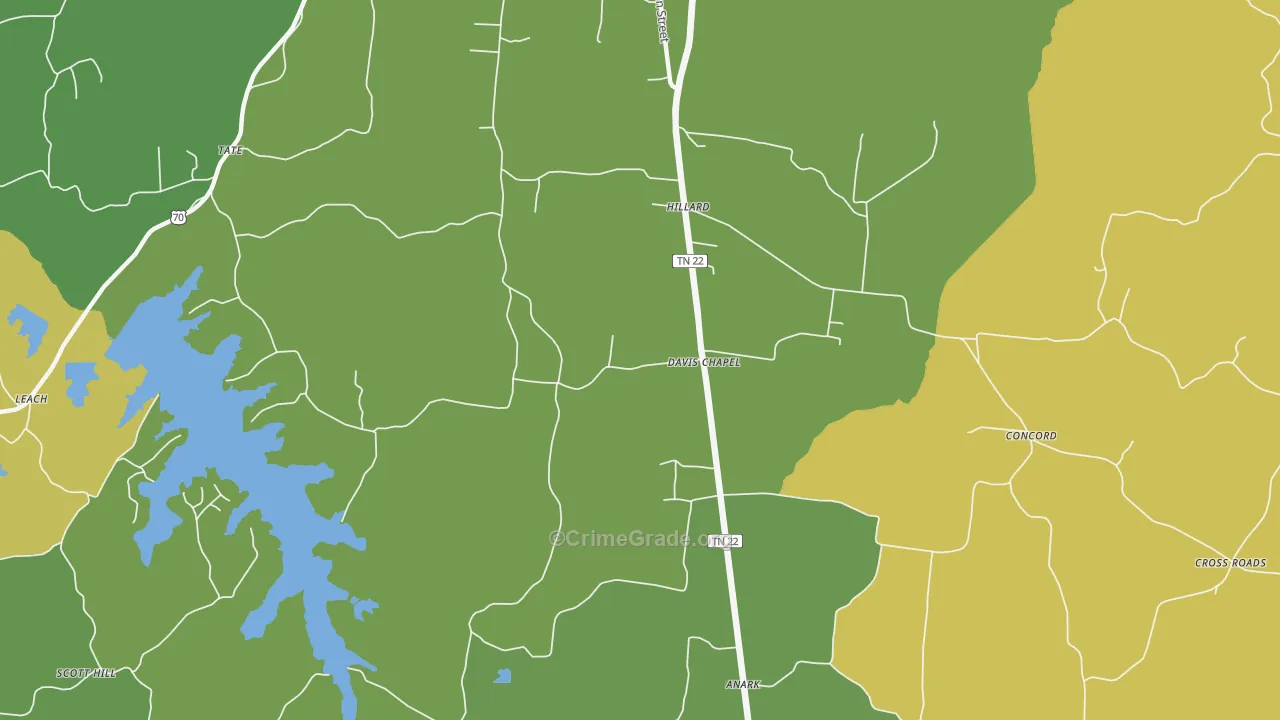 Davis Chapel, TN Map of Vehicle Theft Rates