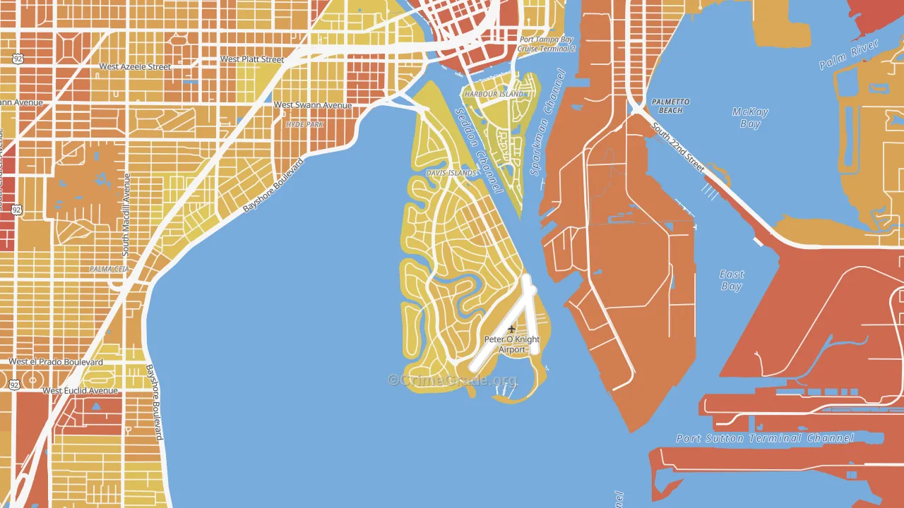 Davis Island, Tampa, FL Map of Vehicle Theft Rates