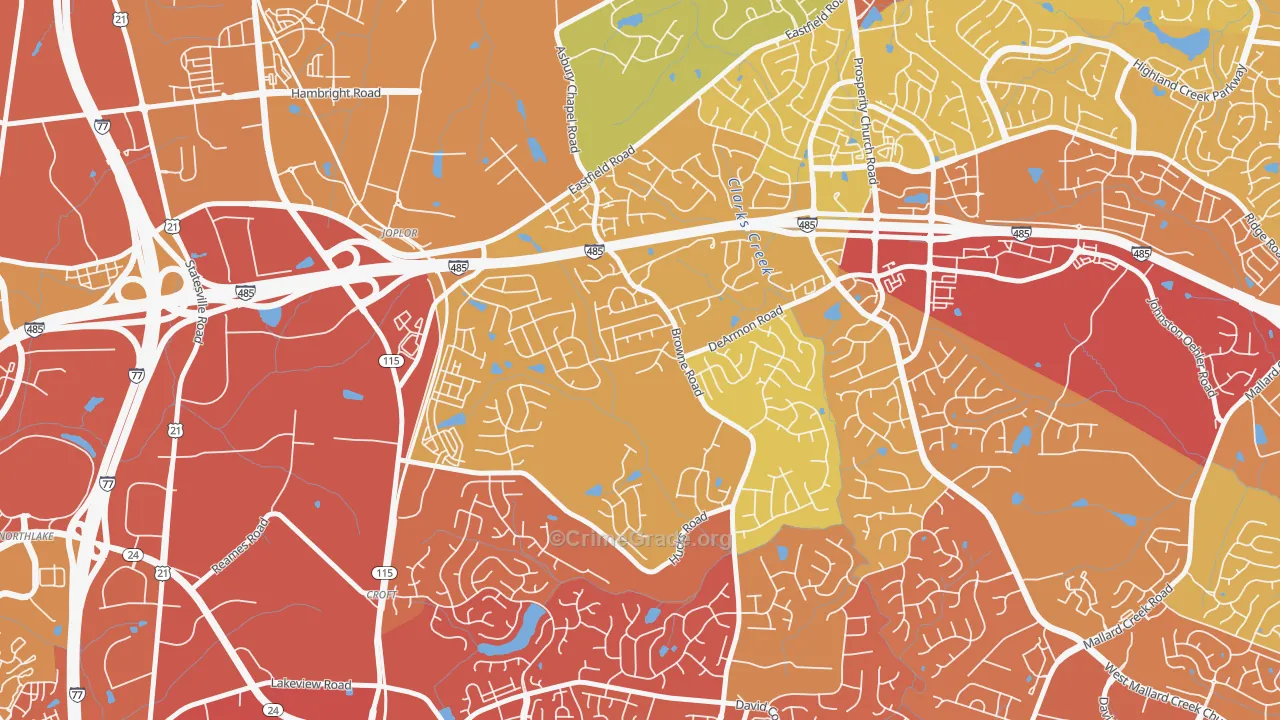 Davis Lake-Eastfield, Charlotte, NC Map of Vehicle Theft Rates