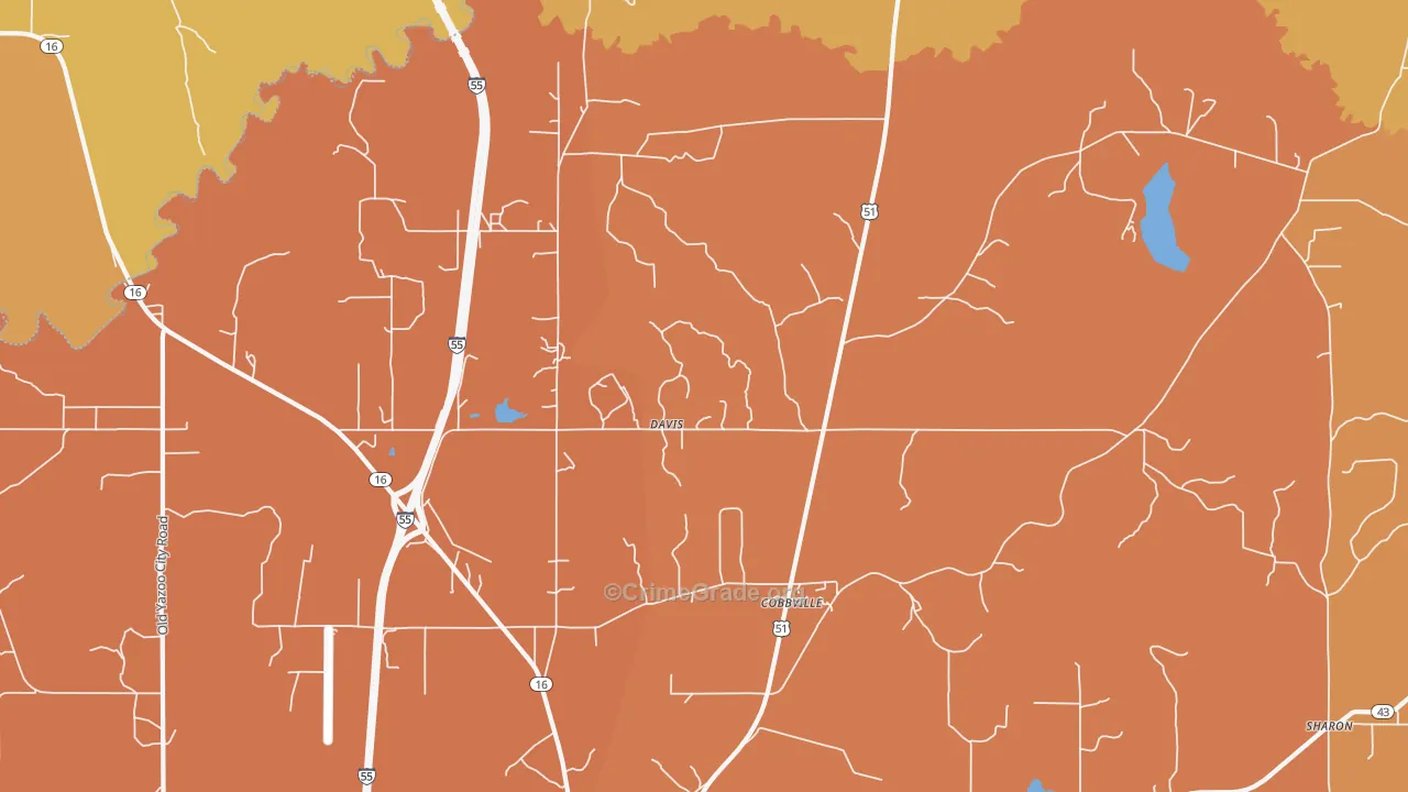 Davis, MS Map of Vehicle Theft Rates