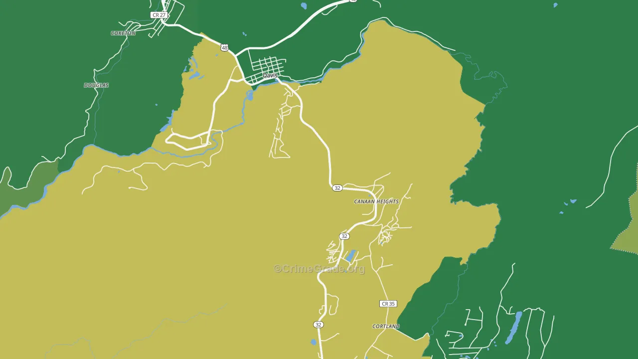 Davis, WV Map of Vehicle Theft Rates