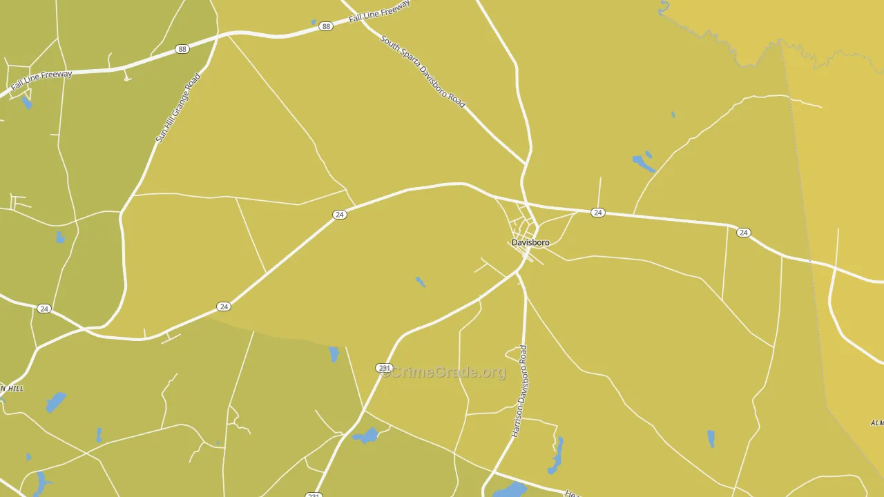Davisboro, GA Map of Vehicle Theft Rates