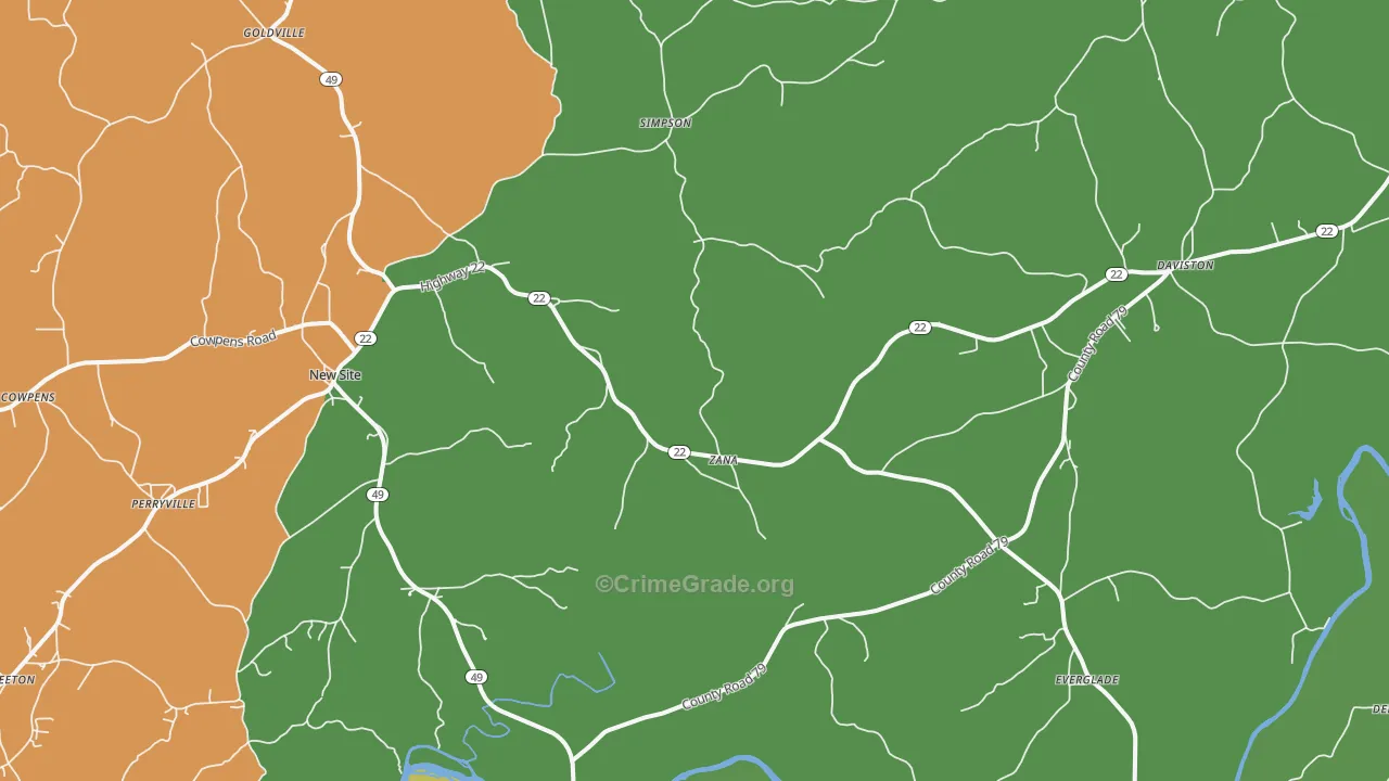 Daviston, AL Map of Vehicle Theft Rates