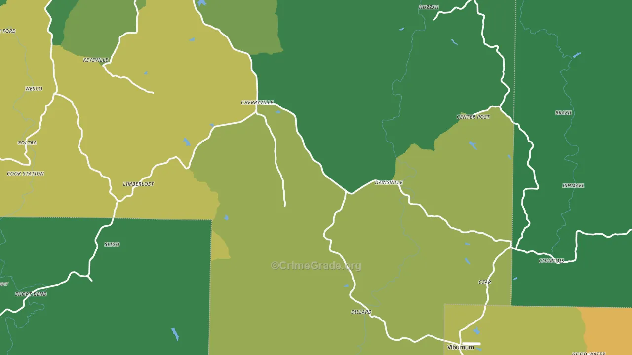 Davisville, MO Map of Vehicle Theft Rates