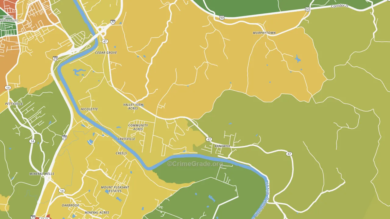 Davisville, WV Map of Vehicle Theft Rates