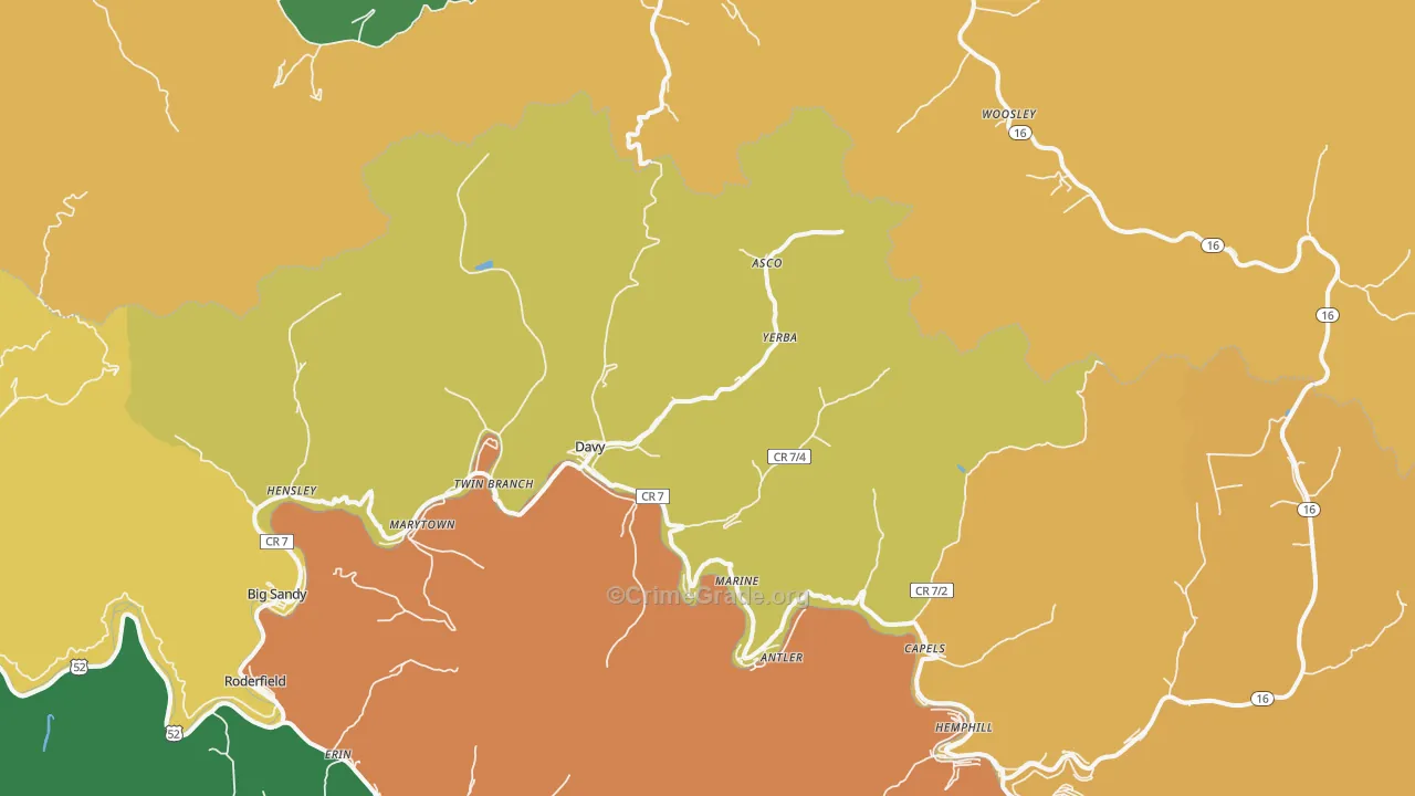 Davy, WV Map of Vehicle Theft Rates