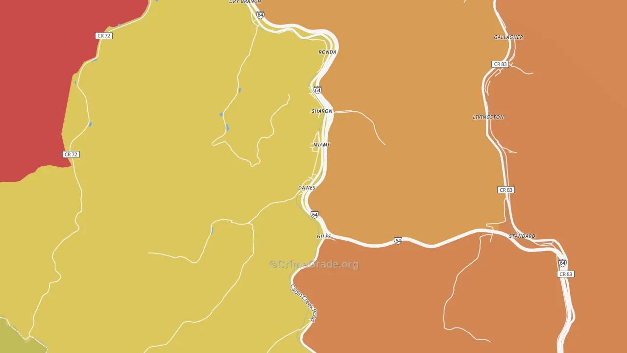 Dawes, WV Map of Vehicle Theft Rates