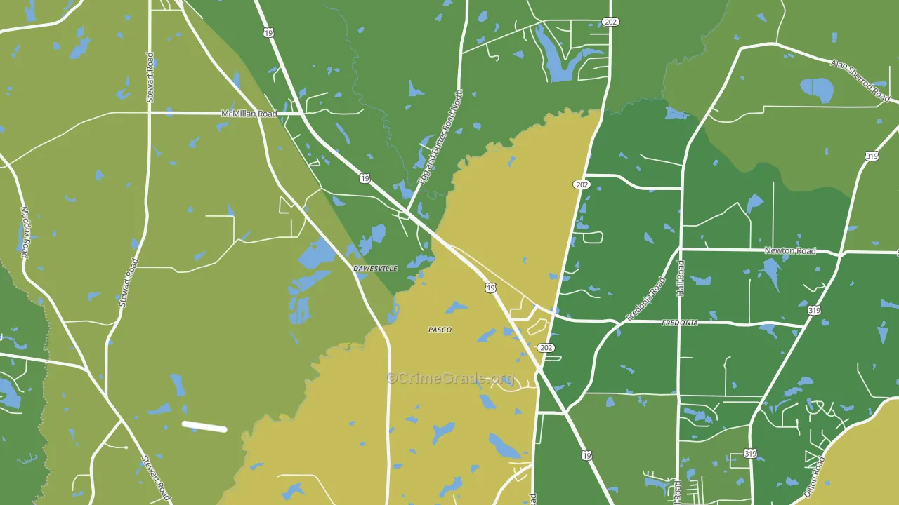 Dawesville, GA Map of Vehicle Theft Rates
