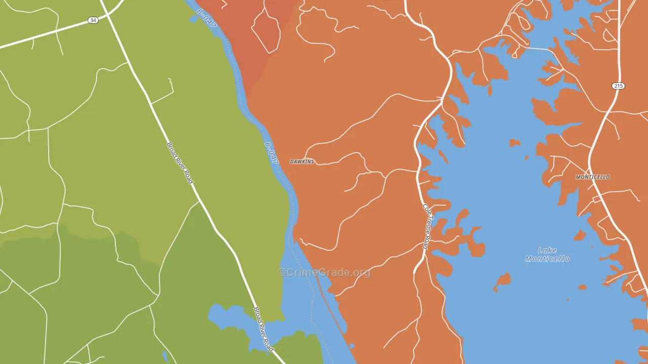 Dawkins, SC Map of Vehicle Theft Rates