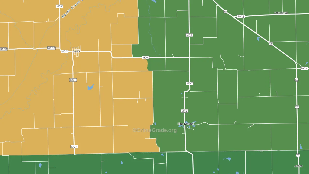 Dawn, MO Map of Vehicle Theft Rates
