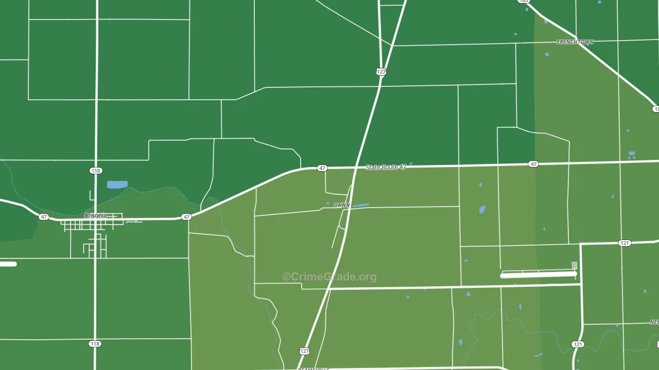 Dawn, OH Map of Vehicle Theft Rates