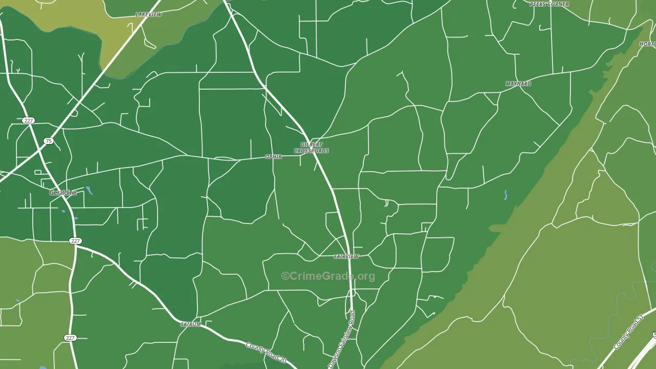 Dawson, AL Map of Vehicle Theft Rates