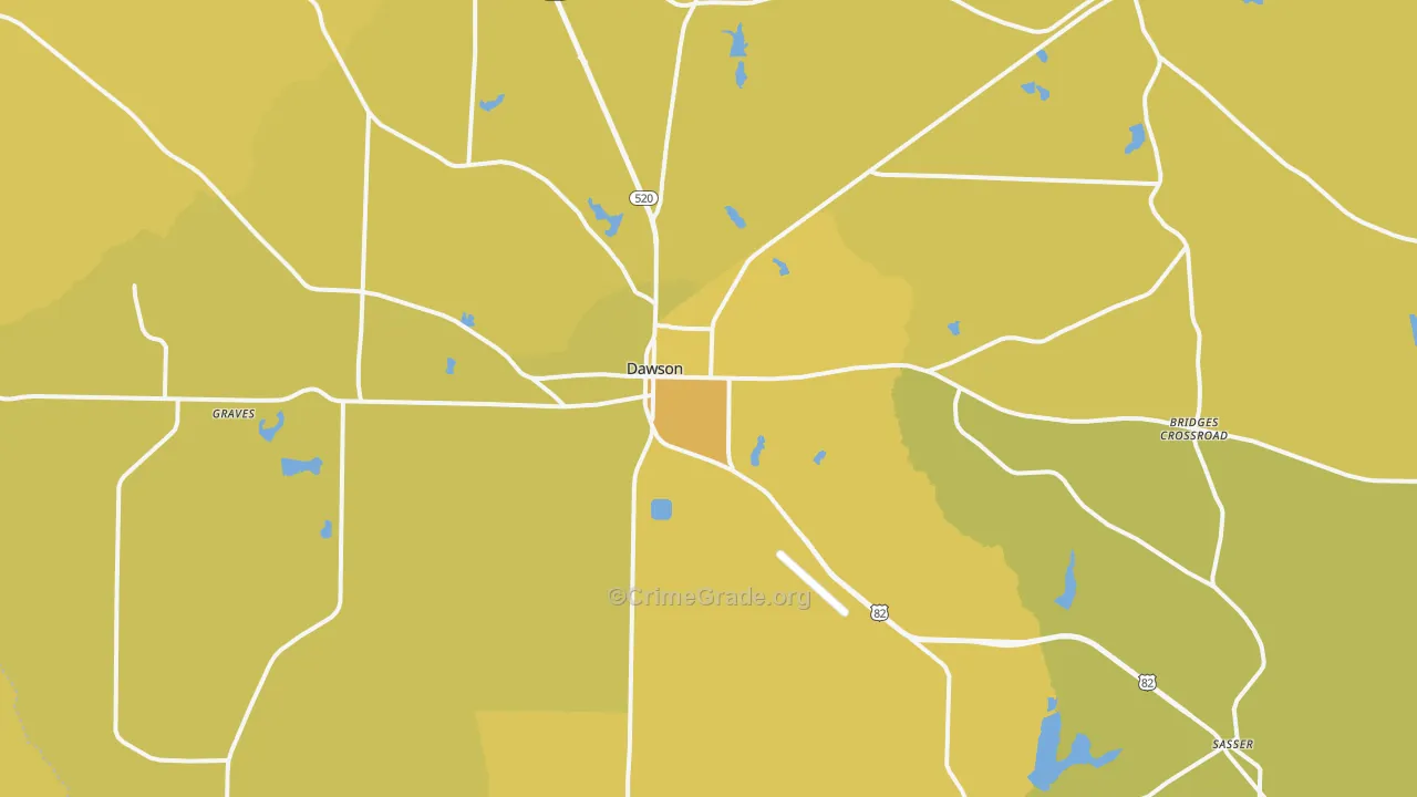Dawson, GA Map of Vehicle Theft Rates