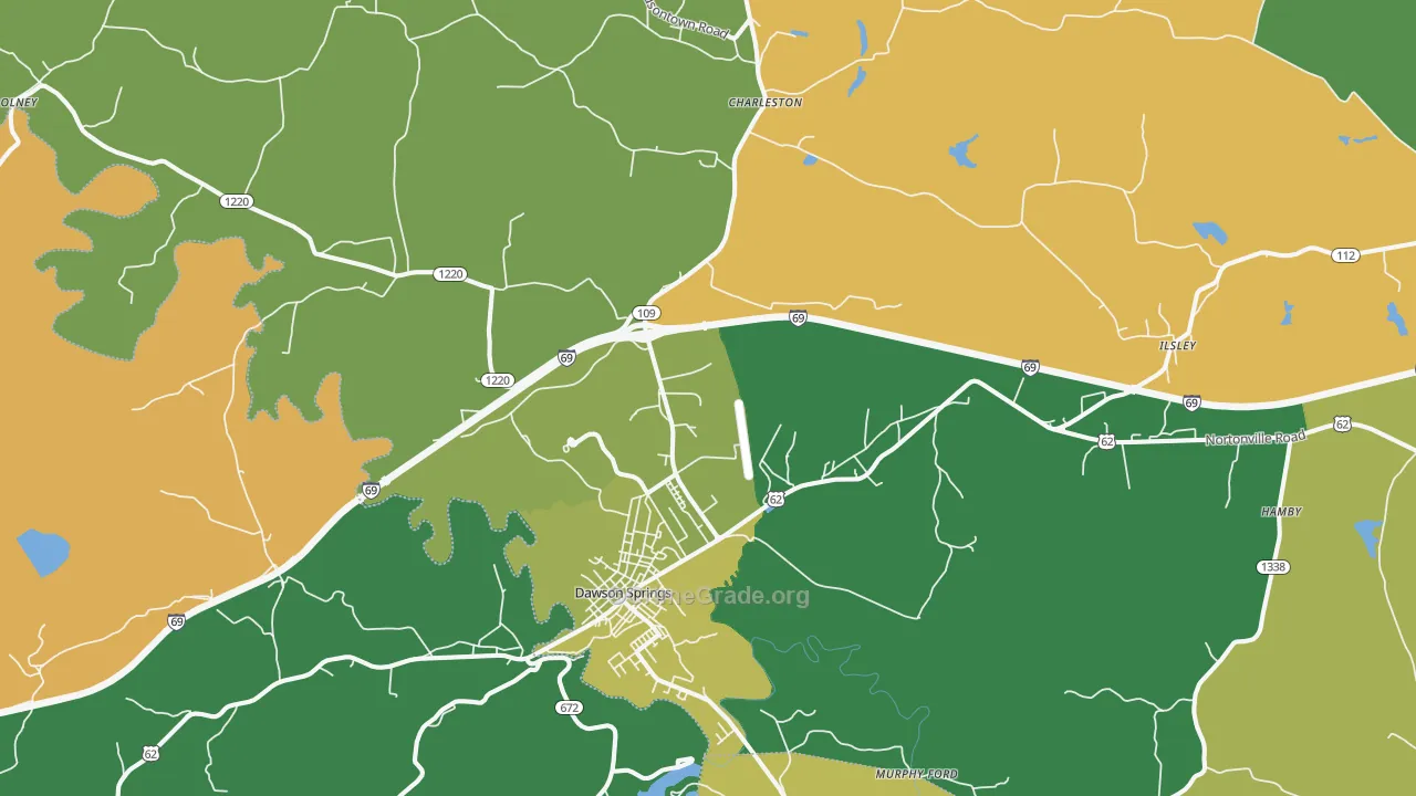 Dawson Springs, KY Map of Vehicle Theft Rates