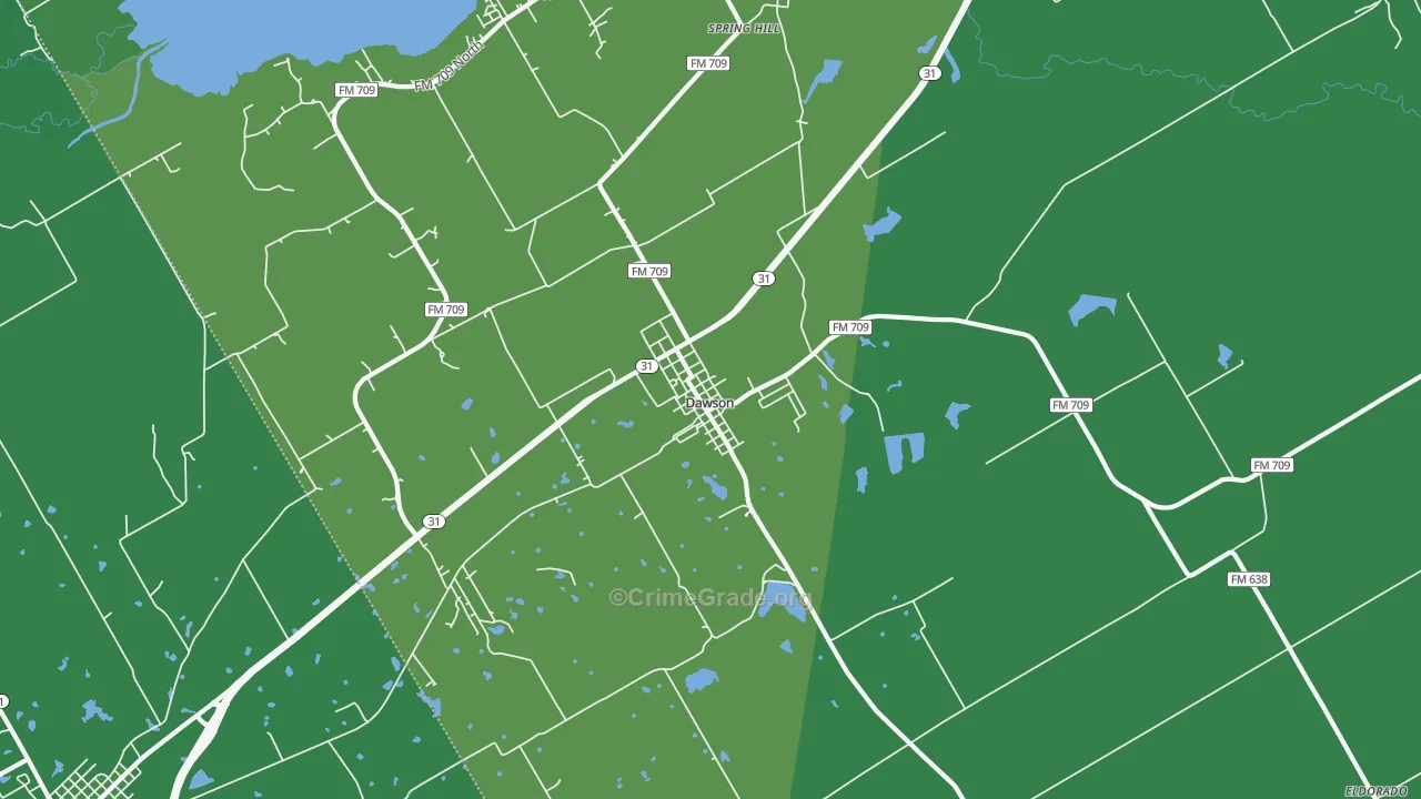 Dawson, TX Map of Vehicle Theft Rates