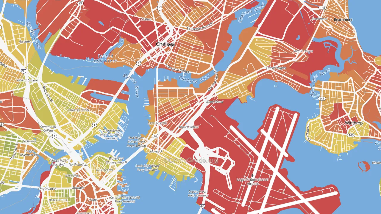 Day Square, Boston, MA Map of Vehicle Theft Rates