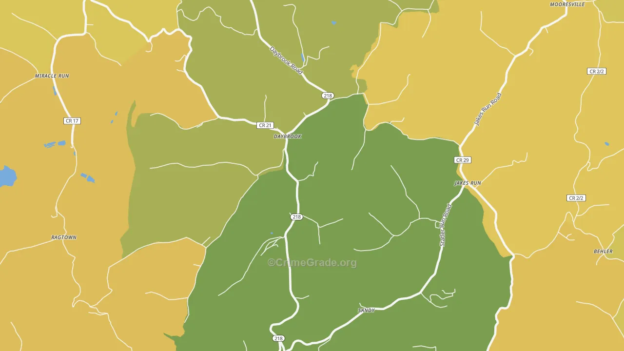 Daybrook, WV Map of Vehicle Theft Rates