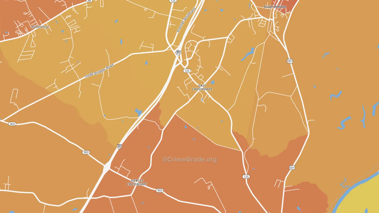 Days Crossroads, NC Map of Vehicle Theft Rates