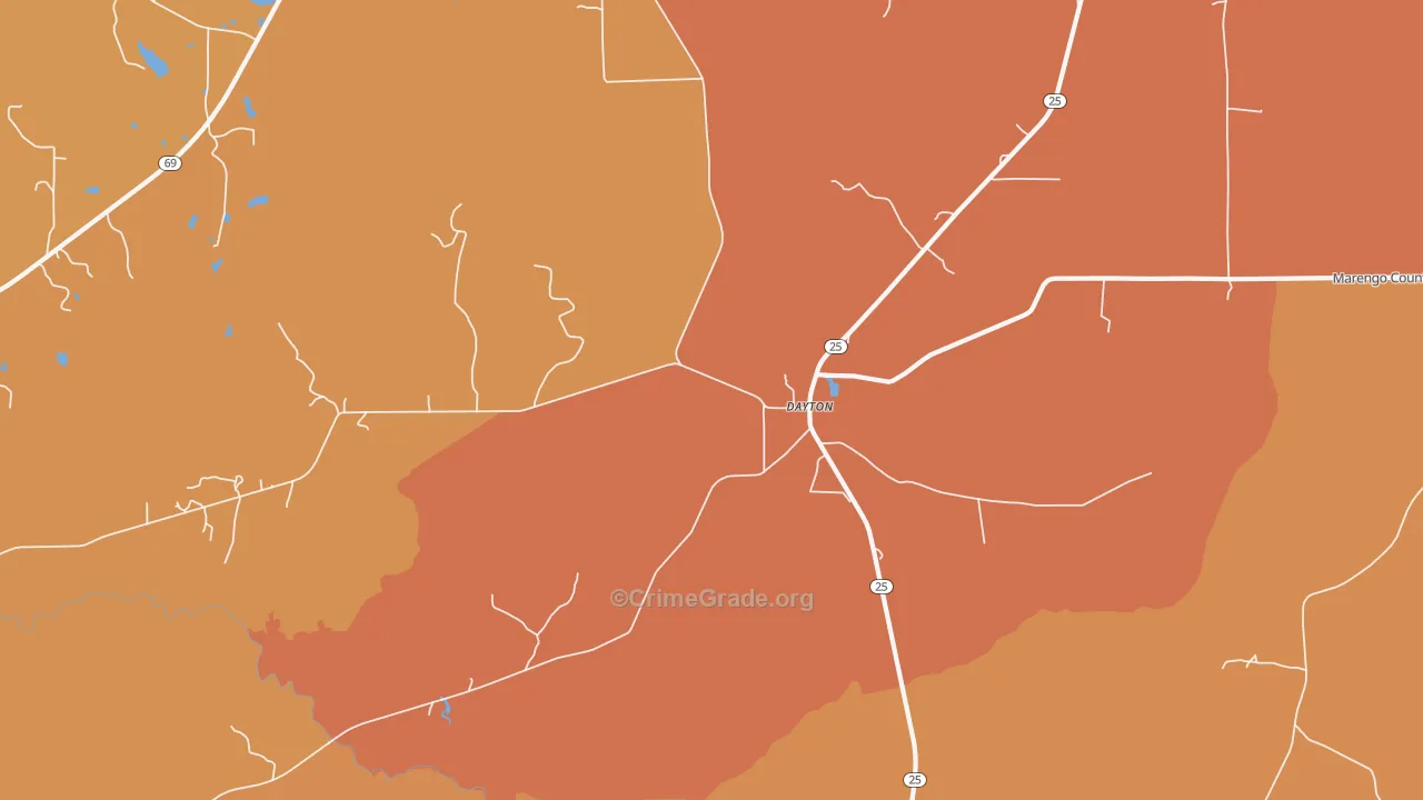 Dayton, AL Map of Vehicle Theft Rates