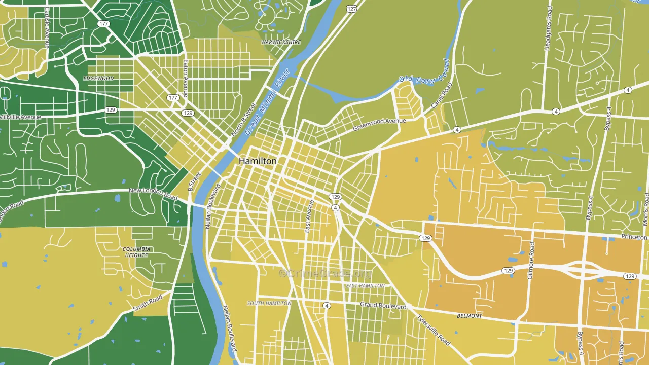 Dayton-Campbell Historic District, Hamilton, OH Map of Vehicle Theft Rates