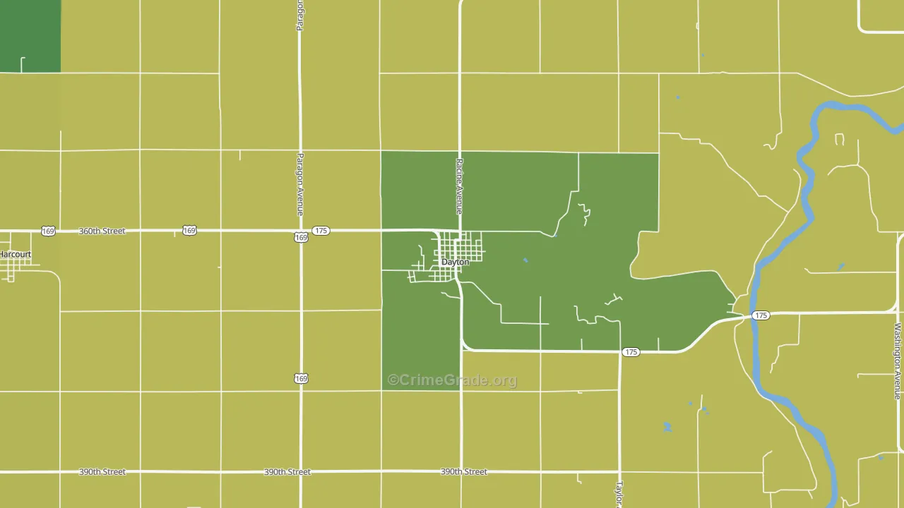 Dayton, IA Map of Vehicle Theft Rates